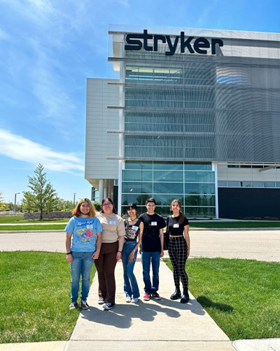 Kalamazoo College’s Toyota Scholars toured the Stryker Corporation in 2023.