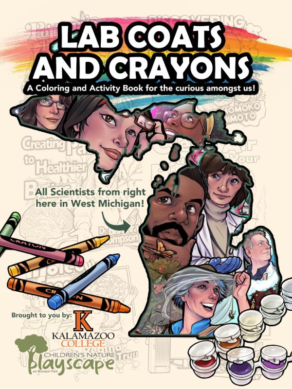 Cover of coloring book featuring scientists